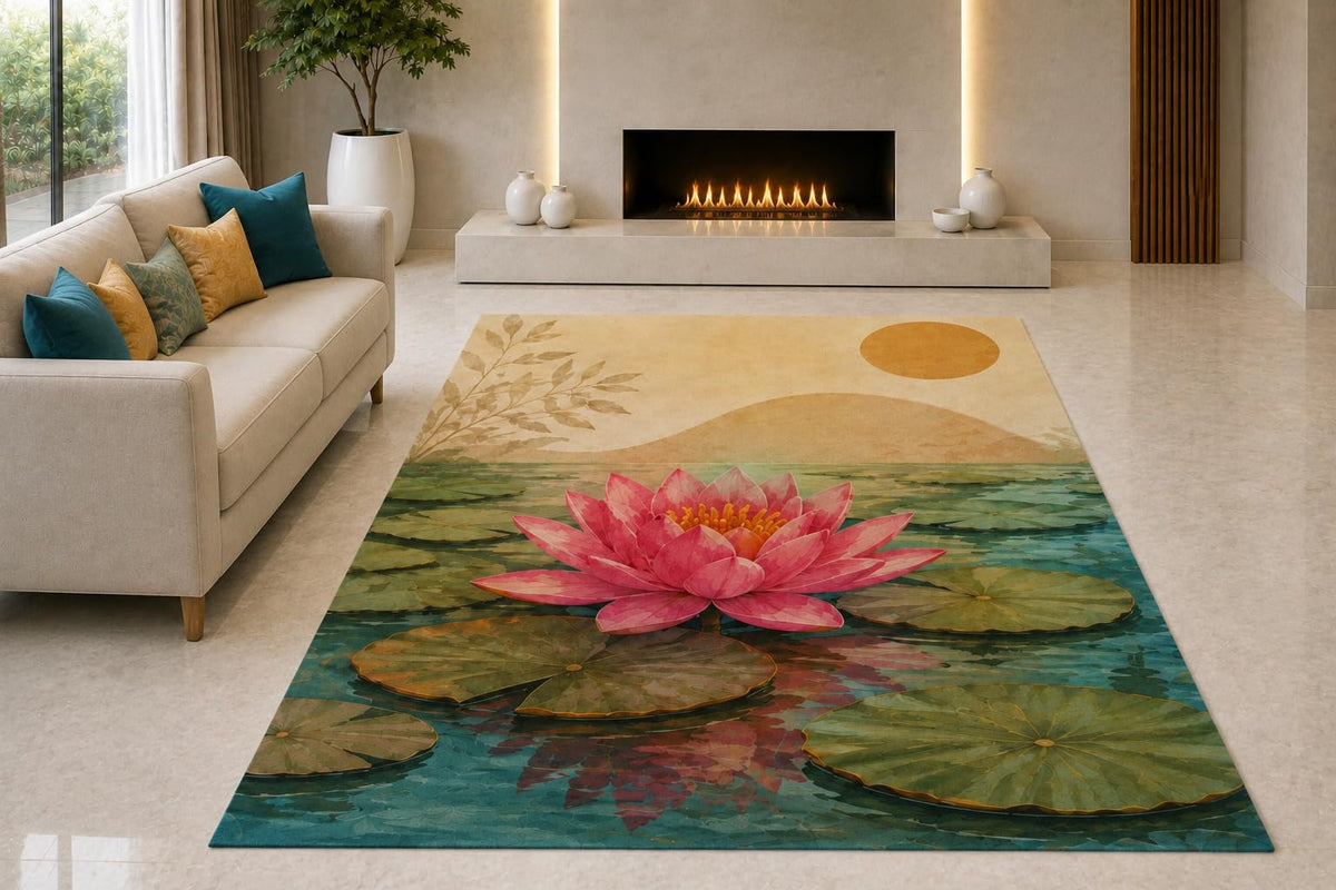 ICE ARMOR "Ultra Light Weight 5' x 7' Lotus Reflection Area Rug for Living Room, Bedroom and Home Office, Soft Low Pile Carpet with Non-Slip Silicone Backing, Pink and Green