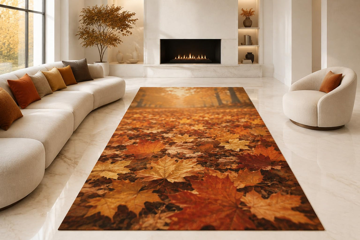 ICE ARMOR "Ultra Lightweight Large 6'7" x 9'10" Autumn Maple Leaves Area Rug for Living Room, Bedroom and Home Office, Soft Low Pile Carpet with Non-Slip Silicone Backing, Orange and Brown
