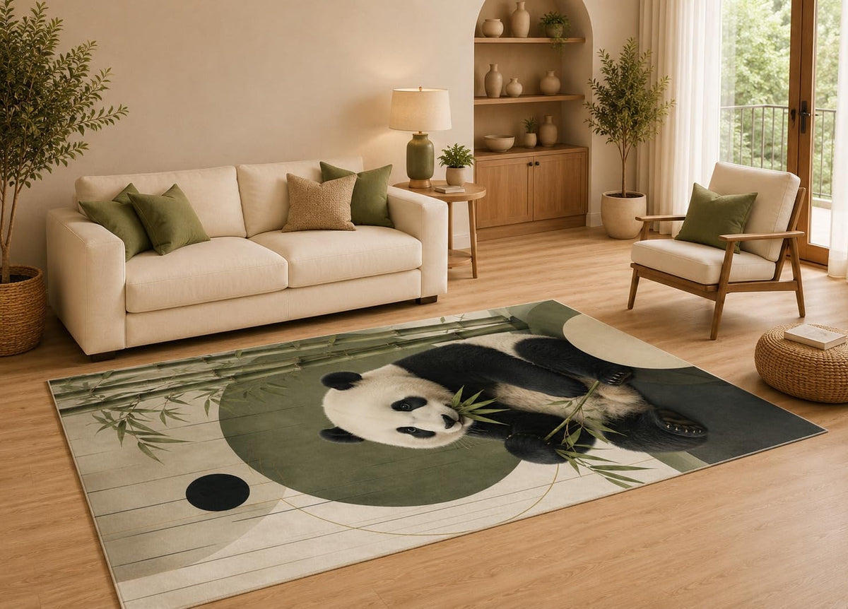 ICE ARMOR 5' x 7' Cute Panda Bamboo Area Rug with Non-Slip Silicone Backing Low Pile Soft Carpet for Kids Bedroom Nursery Living Room Modern Wildlife Decor