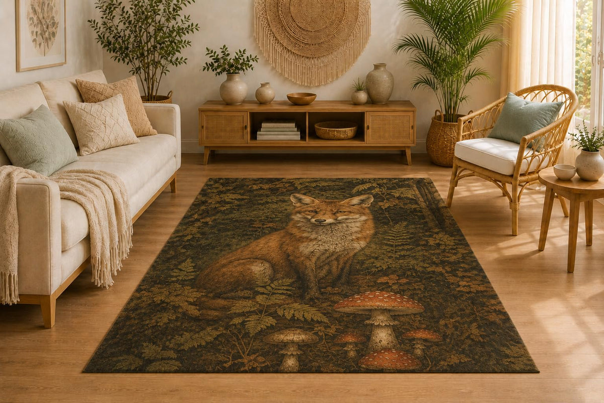 ICE ARMOR 5' x 7' Woodland Fox Area Rug, Soft Low Pile Indoor Rug with Non-Slip Silicone Backing, Decorative Carpet for Living Room, Bedroom, Dining Room, Office, Forest Wildlife