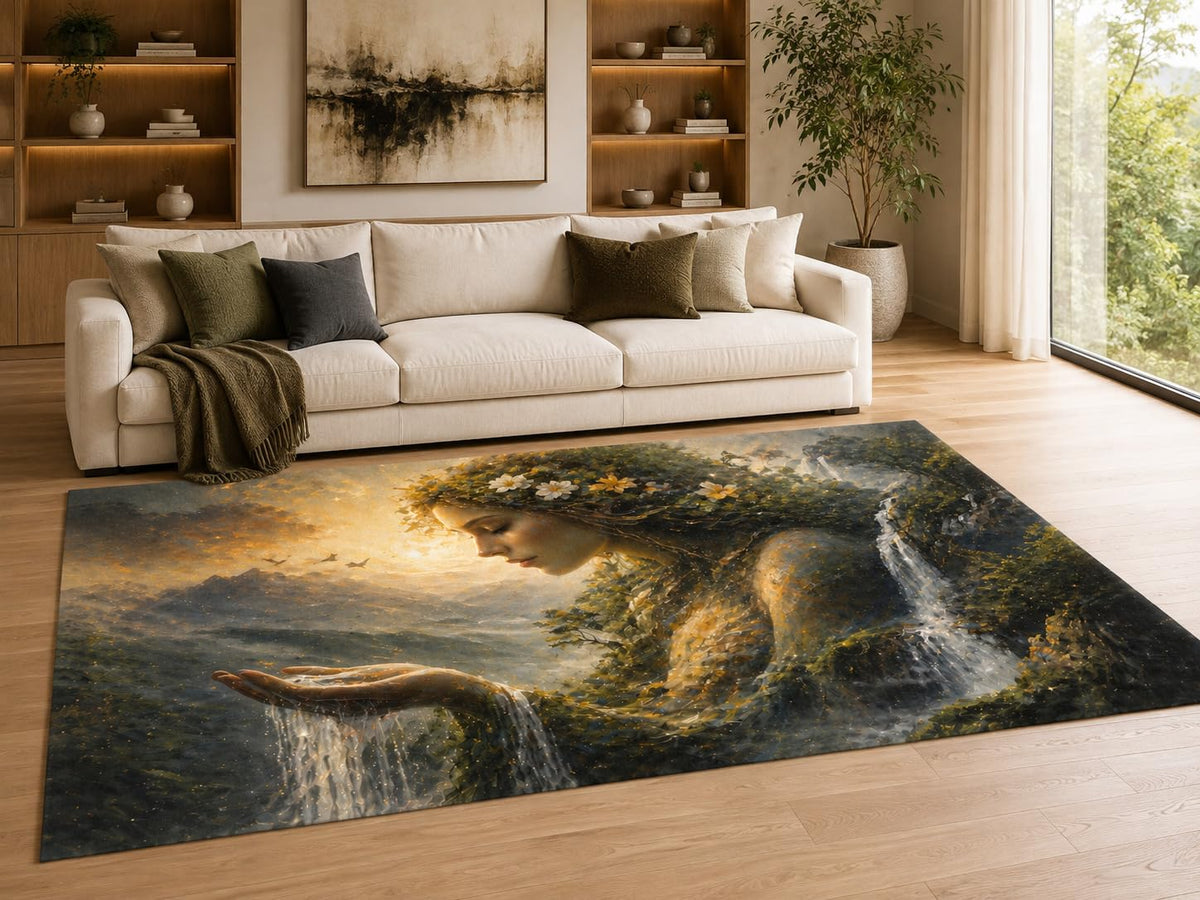 ICE ARMOR "Ultra Lightweight Large 6'7" x 9'10" Nature Waterfall Area Rug for Living Room, Bedroom and Home Office, Soft Low Pile Carpet with Non-Slip Silicone Backing, Green and Gray