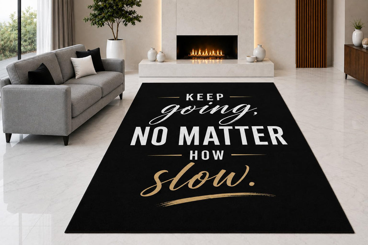 ICE ARMOR "Ultra Light Weight 5' x 7' Keep Going Area Rug for Living Room, Bedroom and Home Office, Soft Low Pile Carpet with Non-Slip Silicone Backing, Black and Golden Color