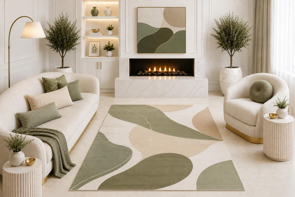 ICE ARMOR "Ultra Light Weight 5' x 7' Sage Green Abstract Area Rug, Modern Organic Geometric Rug for Living Room Bedroom Dining Room, Non-Slip Silicone Backing Low Pile