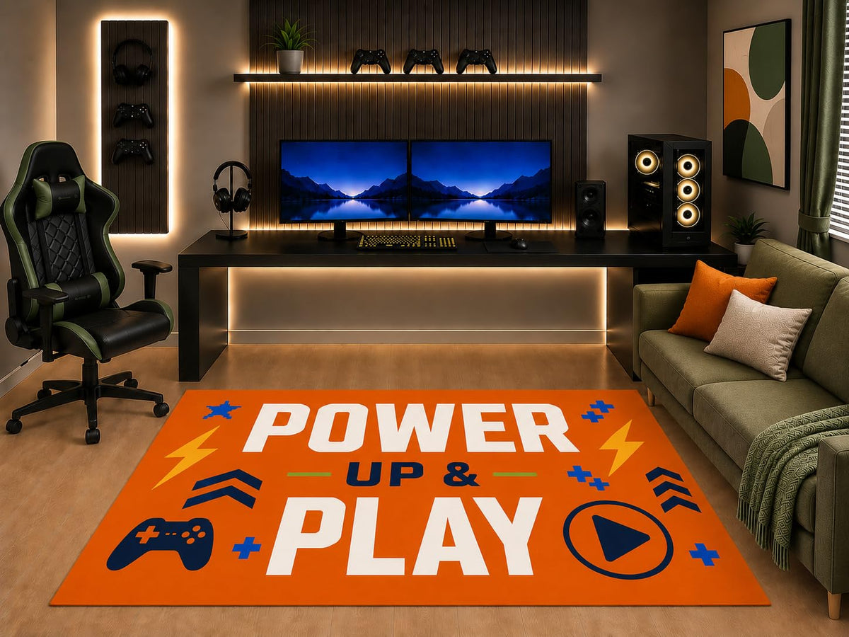 ICE ARMOR "Ultra Light Weight 5' x 7' Power Up and Play Gaming Area Rug Bold Controller Graphic for Boys Teen Bedroom Game Room Playroom Non-Slip Silicone Backing Low Pile