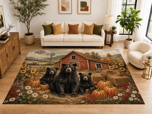 ICE ARMOR "Ultra Light Weight Large 6'7" x 9'10" Bear Pumpkin Barn Area Rug, Soft Low Pile Indoor Rug, Non-Slip Silicone Backing, Family Room, Brown