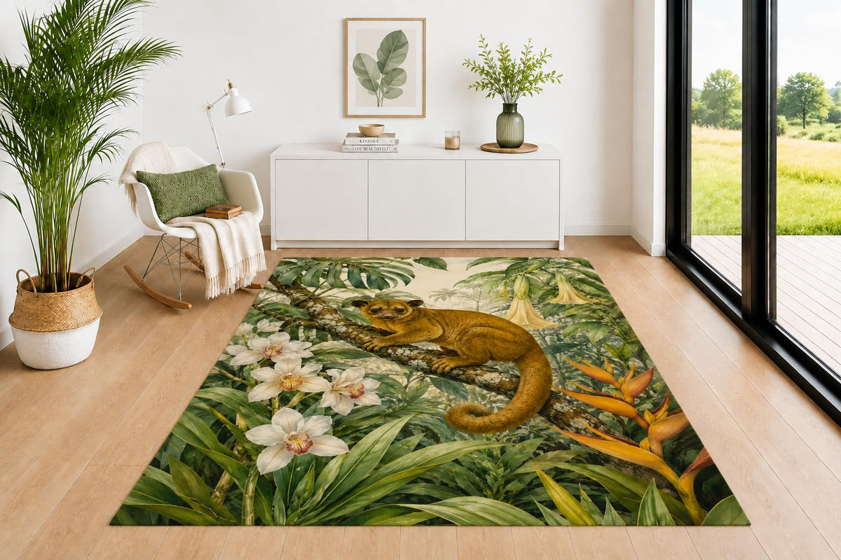 ICE ARMOR 5' x 7' Kinkajou Tropical Jungle Area Rug for Living Room, Soft Low Pile Indoor Rug with Non-Slip Backing, Wildlife Carpet for Bedroom, Dining Room, Office, Green