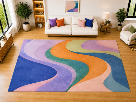 ICE ARMOR "Ultra Light Weight Large 6'7 x 9'10 Flowing S Curve Shapes Area Rug for Living Room, Dining Room, and Bedroom, Soft Low Pile Indoor Rug, Modern Floor Decor