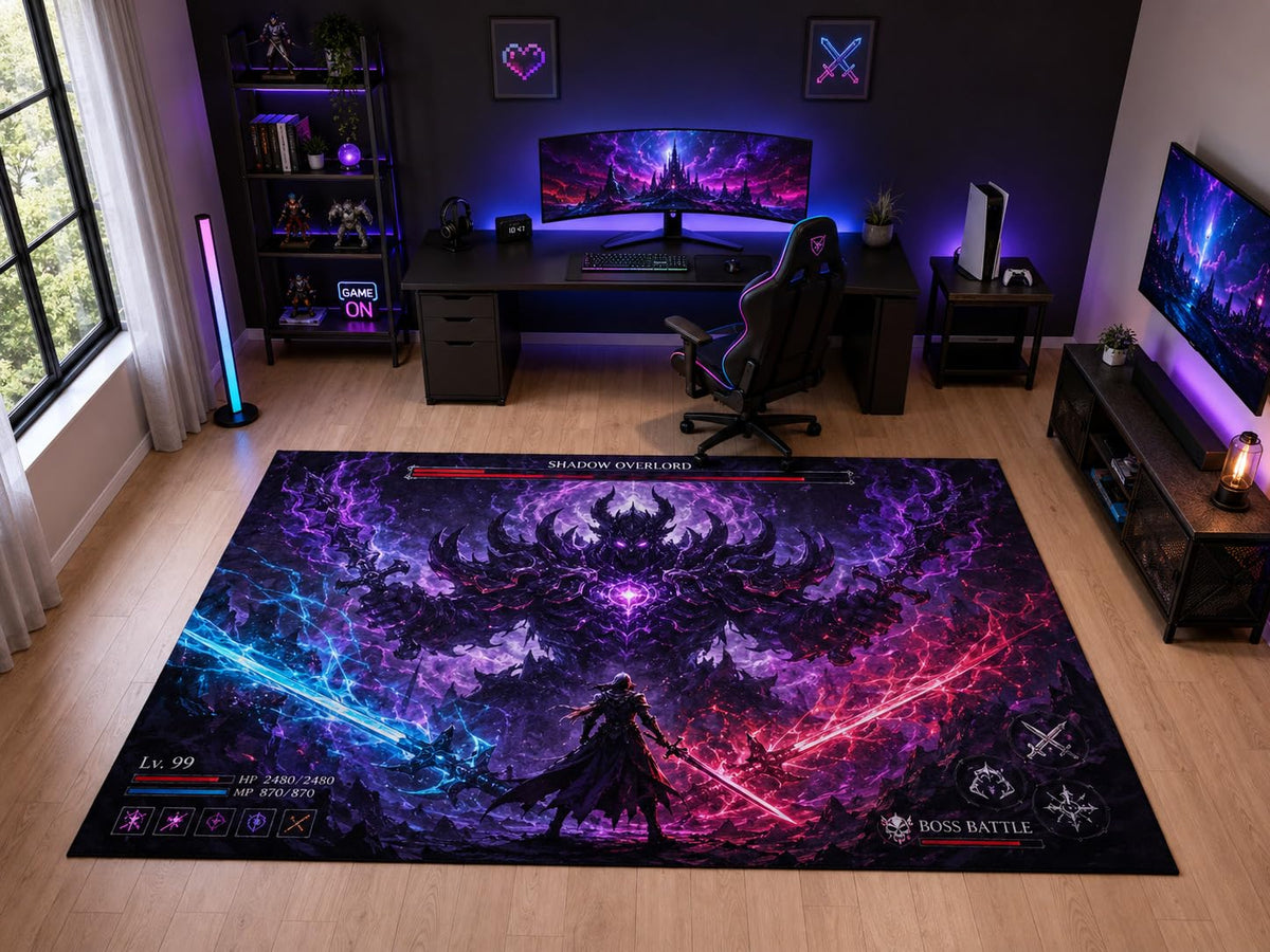 ICE ARMOR "Ultra Light Weight Large 6'7" x 9'10" Fantasy Boss Battle Area Rug for Kids Room Playroom, Soft Low Pile Indoor Rug and Non-Slip Silicone Backing, Purple
