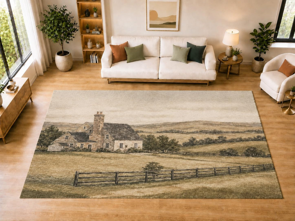 ICE ARMOR "Ultra Light Weight Large 6'7" x 9'10" Stone Farmhouse Area Rug for Dining, Living Room, Bedroom, Soft Low Pile Indoor Rug with Non-Slip Silicone Backing, Beige Gray