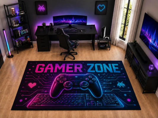 ICE ARMOR "Ultra Light Weight Large 6'7" x 9'10" Gamer Zone Controller Area Rug for Bedroom Office, Soft Low Pile Indoor Rug and Non-Slip Silicone Backing, Black