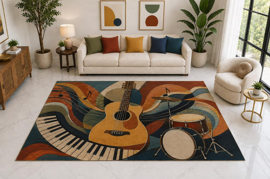 ICE ARMOR "Ultra Light Weight Large 6'7" x 9'10" Retro Music Band Rug, Soft Low Pile Indoor Rug, Non-Slip Silicone Backing for Living Room Teal