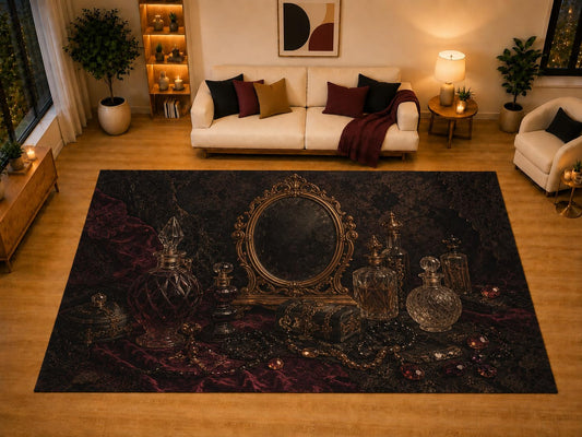 ICE ARMOR "Ultra Light Weight Large 6'7" x 9'10" Vintage Vanity Mirror Gothic Area Rug for Living Room Bedroom Dining Area, Soft Low Pile Non-Slip Backing, Black Red Victorian Dark Academia Decor