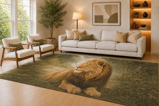 ICE ARMOR Large 6'7" x 9'10" Golden Color & Olive Regal Lion Area Rug for Living Room, Soft Low Pile Carpet with Non-Slip Silicone Backing, Decor for Bedroom & Home Office
