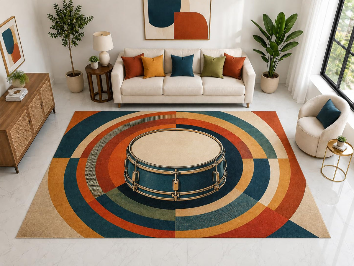 ICE ARMOR "Ultra Light Weight Large 6'7" x 9'10" Snare Drum Retro Rug, Soft Low Pile Indoor Rug, Non-Slip Silicone Backing for Living Room Teal