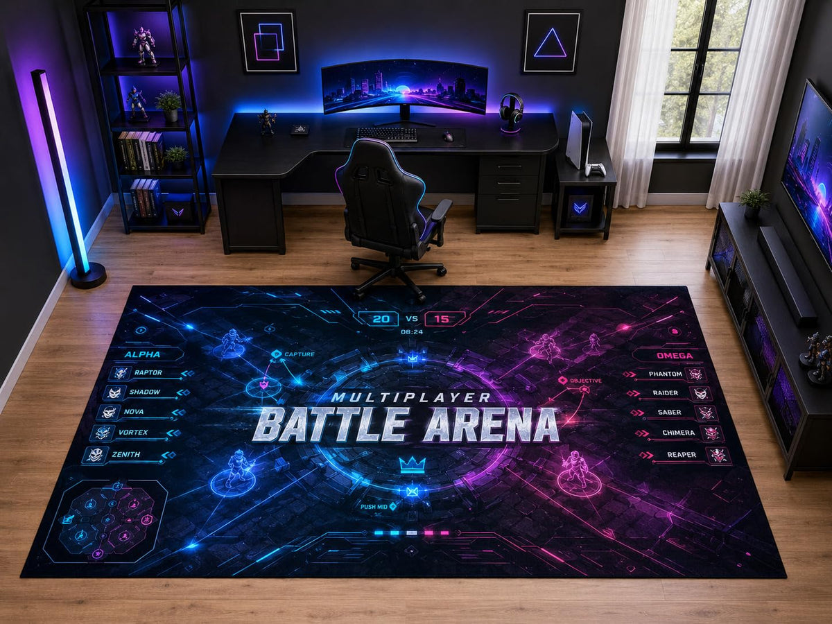 ICE ARMOR "Ultra Light Weight Large 6'7" x 9'10" Multiplayer Battle Arena Area Rug for Kids Room Playroom, Soft Low Pile Indoor Rug and Non-Slip Silicone Backing, Black