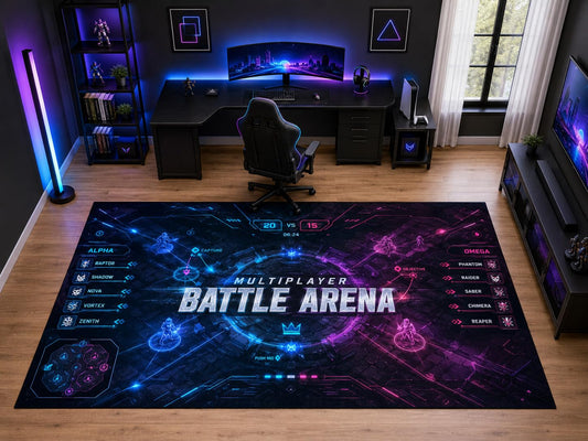ICE ARMOR "Ultra Light Weight Large 6'7" x 9'10" Multiplayer Battle Arena Area Rug for Kids Room Playroom, Soft Low Pile Indoor Rug and Non-Slip Silicone Backing, Black