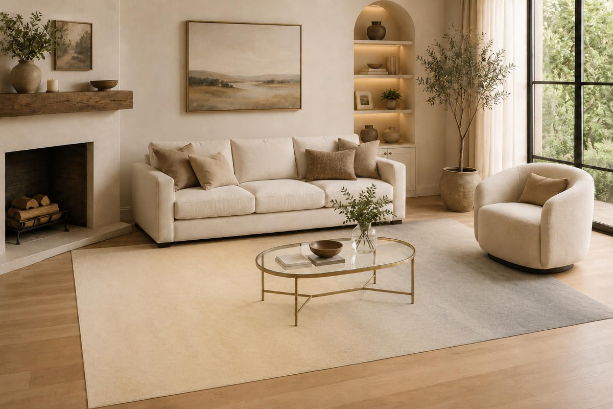 ICE ARMOR Large 6'7" x 9'10" Ivory and Beige Modern Ombre Fade Area Rug for Living Room, Soft Low Pile Carpet with Non-Slip Silicone Backing, Decor for Bedroom and Home Office