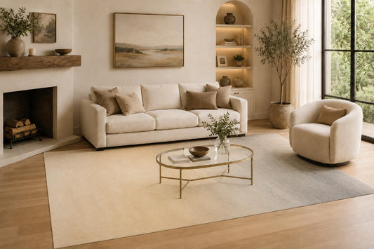 ICE ARMOR Large 6'7" x 9'10" Ivory and Beige Modern Ombre Fade Area Rug for Living Room, Soft Low Pile Carpet with Non-Slip Silicone Backing, Decor for Bedroom and Home Office