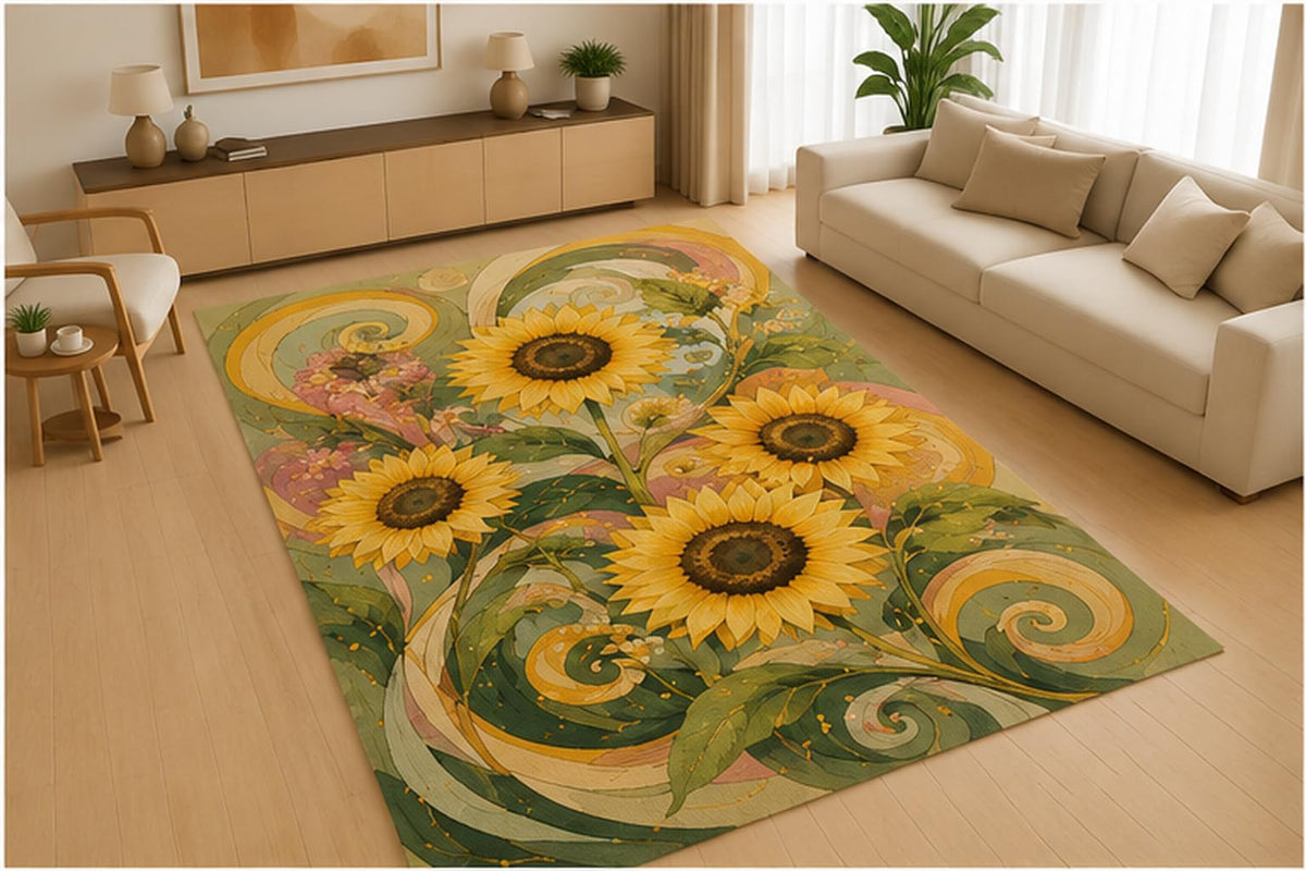 ICE ARMOR 5' x 7' Lotus Blossom Floral Area Rug, Soft Low Pile Indoor Rug with Non-Slip Silicone Backing for Living Room, Bedroom, Nursery, Family Room, Kids & Pets, Green