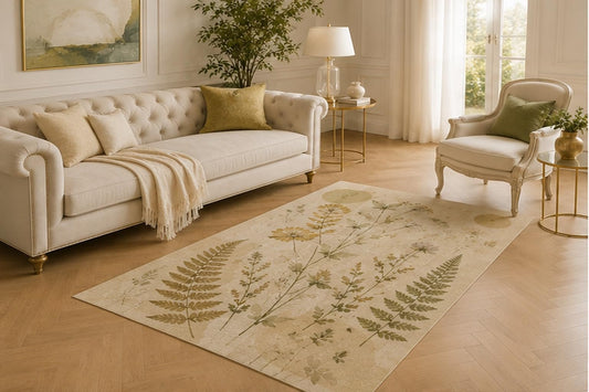 ICE ARMOR 5' x 7' Vintage Fern Wildflower Rug, Nature-Inspired Soft Low Pile Decor with Anti-Skid Silicone Base for Family Room, Bedroom, Study, Kids and Pets