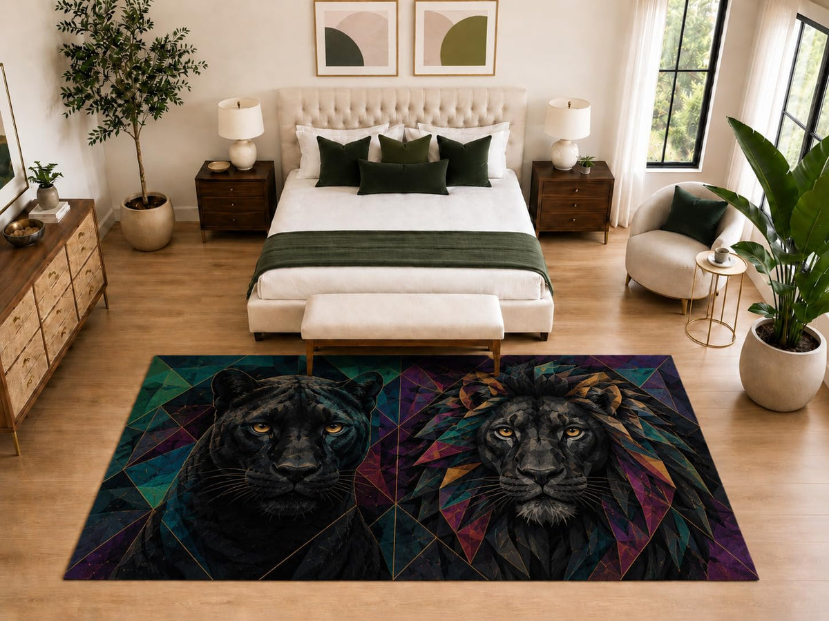 ICE ARMOR "Ultra Light Weight Large 6'7" x 9'10" Panther Lion Rug, Soft Low Pile Indoor Rug, Non-Slip Silicone Backing for Bedroom Multicolor