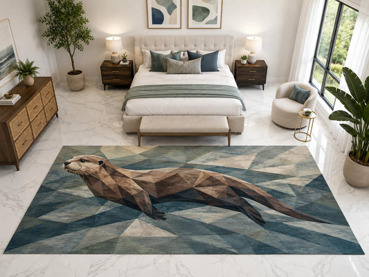 ICE ARMOR "Ultra Light Weight Large 6'7" x 9'10" Geometric River Otter Rug, Soft Low Pile Indoor Rug, Non-Slip Silicone Backing for Family Room Brown Blue