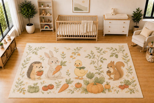 ICE ARMOR "Ultra Light Weight Large 6'7 x 9'10 Harvest Garden Animals Area Rug for Kids Room Nursery Playroom Soft Low Pile Indoor Carpet Cute Farm Garden Floor Decor