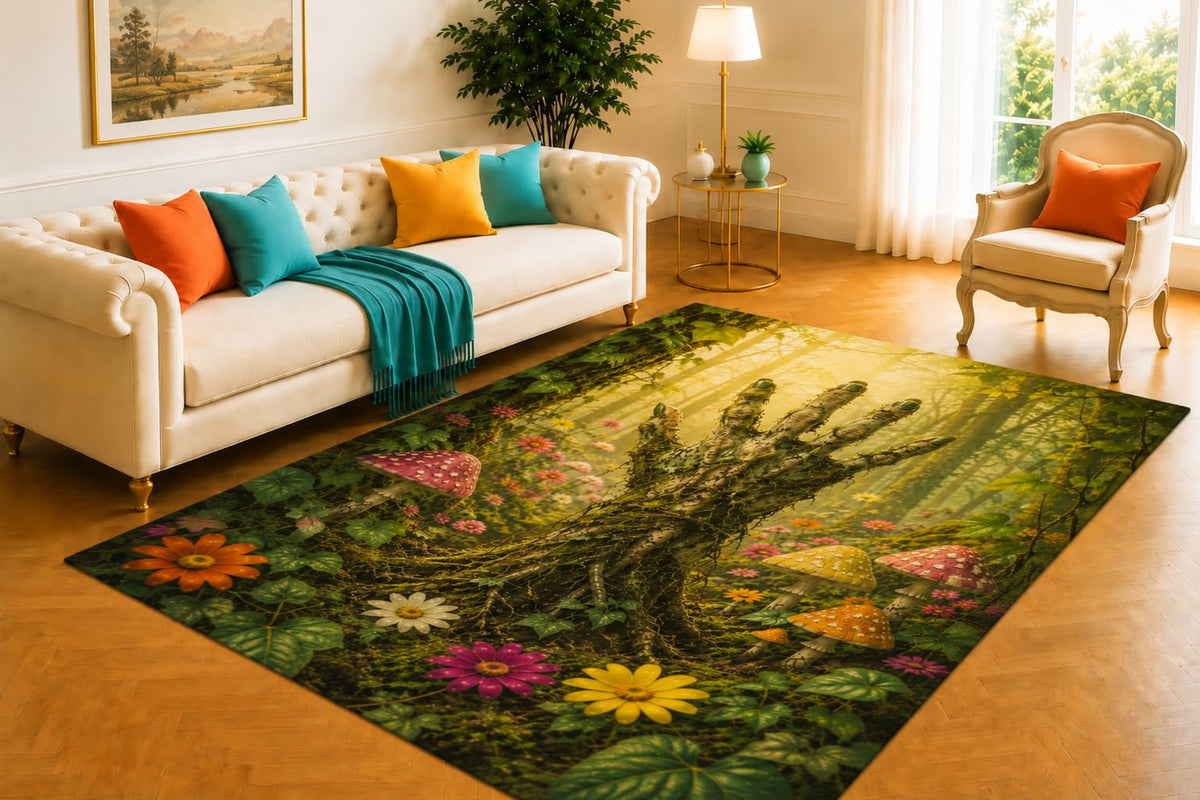 ICE ARMOR 5' x 7' Creepy Forest Hand Rug, Autumn Leaves Twisted Trees and Reaching Fingers Artwork, Smooth Printed Floor Cover for Bedroom, Study and Gothic Decor