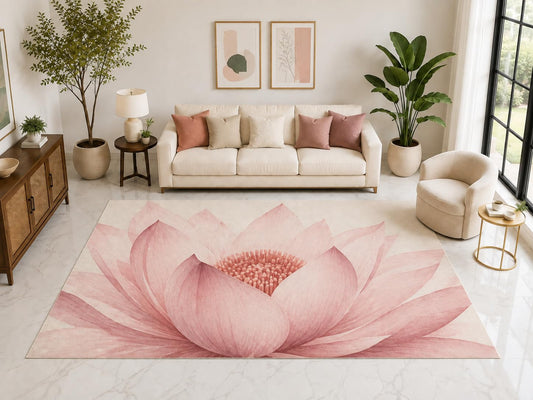 ICE ARMOR "Ultra Light Weight Large 6'7" x 9'10" Large Lotus Flower Rug, Soft Low Pile Indoor Rug, Non-Slip Silicone Backing for Living Room Pink