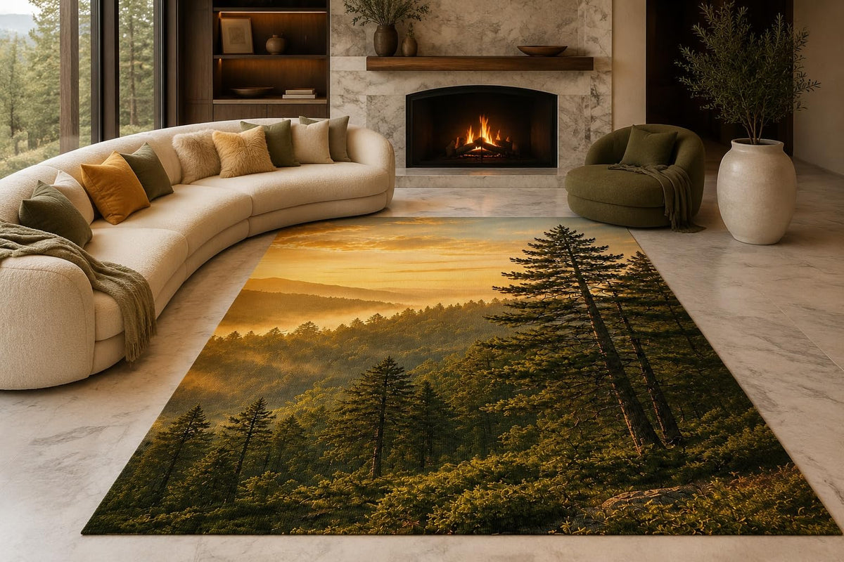 ICE ARMOR "Ultra Lightweight Large 6'7" x 9'10" Pine Ridge Sunrise Area Rug for Living Room, Bedroom and Home Office, Soft Low Pile Carpet with Non-Slip Silicone Backing, Green and Amber