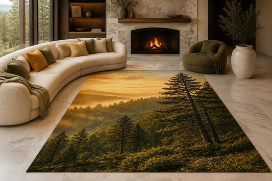 ICE ARMOR "Ultra Lightweight Large 6'7" x 9'10" Pine Ridge Sunrise Area Rug for Living Room, Bedroom and Home Office, Soft Low Pile Carpet with Non-Slip Silicone Backing, Green and Amber
