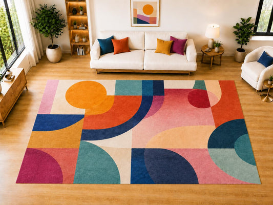 ICE ARMOR "Ultra Light Weight Large 6'7 x 9'10 Colorful Geometric Collage Area Rug for Living Room, Dining Room, and Bedroom, Soft Low Pile Indoor Rug, Artistic Floor Decor