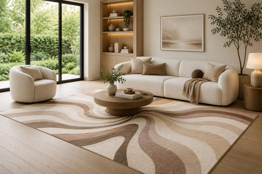 ICE ARMOR 6'7" x 9'10" Cream, Caramel and Brown Marble Current Area Rug for Living Room, Soft Low Pile Carpet with Non-Slip Backing for Bedroom, Dining Room and Home Office