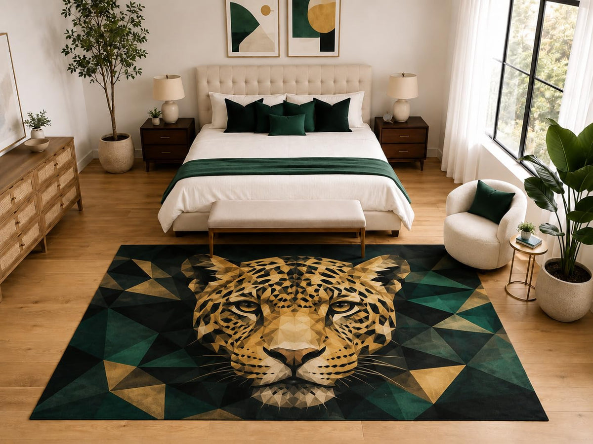 ICE ARMOR "Ultra Light Weight Large 6'7" x 9'10" Leopard Face Area Rug Carpet Soft Low Pile Indoor Rug and Non-Slip Silicone Backing Green
