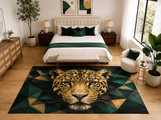 ICE ARMOR "Ultra Light Weight Large 6'7" x 9'10" Leopard Face Area Rug Carpet Soft Low Pile Indoor Rug and Non-Slip Silicone Backing Green