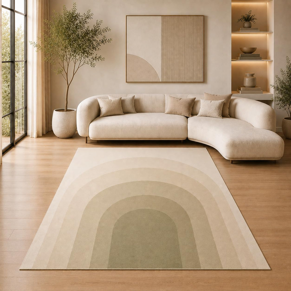 ICE ARMOR 5' x 7' Modern Layered Arch Area Rug for Living Room, Soft Low Pile Indoor Rug with Non-Slip Silicone Backing, Decorative Carpet for Bedroom, Dining Room, Office, Family Room, Kids & Pets