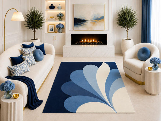 ICE ARMOR "Ultra Light Weight 5' x 7' Navy Blue Abstract Floral Area Rug, Modern Oversized Petal Design for Living Room Bedroom Dining Room Office, Non-Slip Silicone Backing Low Pile