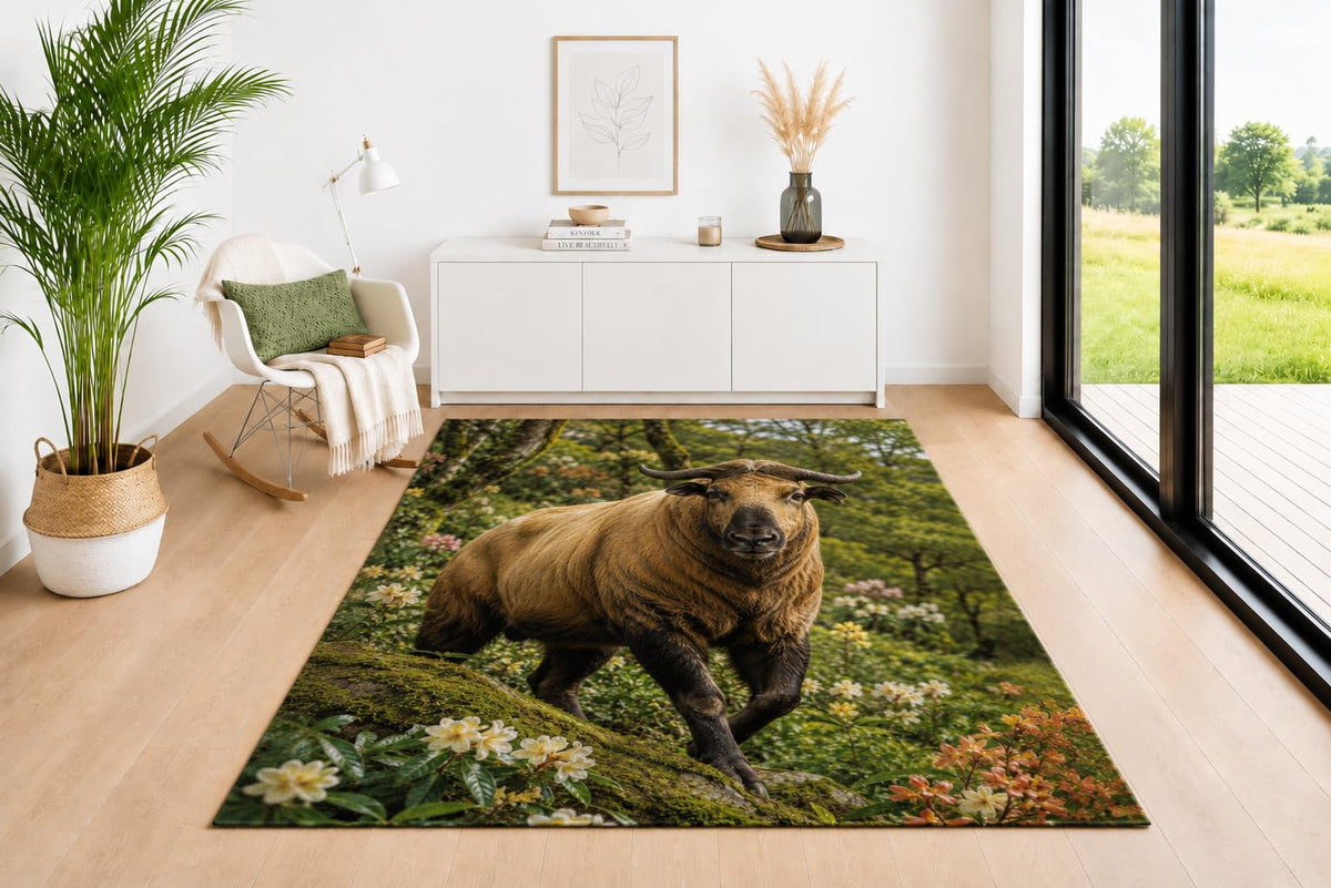 ICE ARMOR 5' x 7' Takin Wildlife Area Rug for Living Room, Soft Low Pile Indoor Rug with Non-Slip Silicone Backing, Decorative Carpet for Bedroom, Office, Kids & Pets, Brown