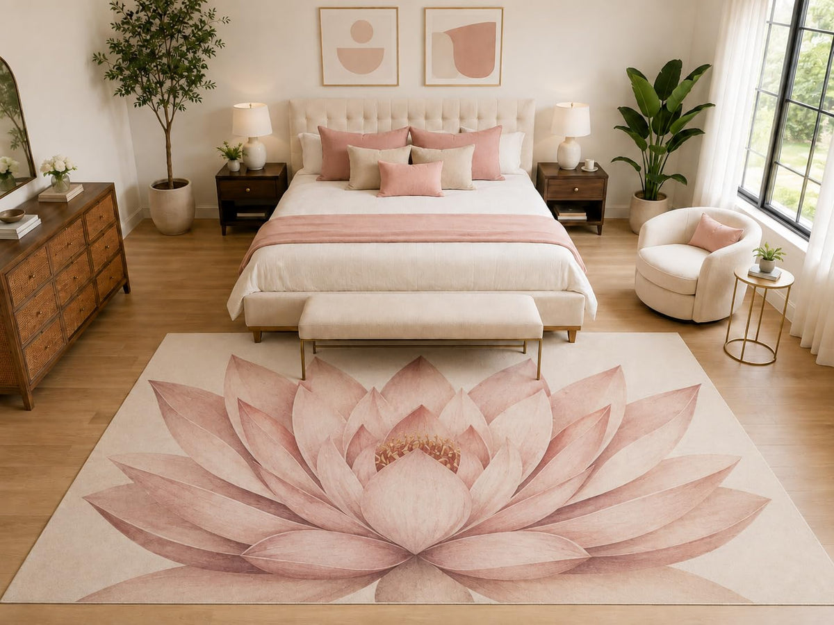 ICE ARMOR "Ultra Light Weight Large 6'7" x 9'10" Centered Lotus Flower Rug, Soft Low Pile Indoor Rug, Non-Slip Silicone Backing for Bedroom Pink
