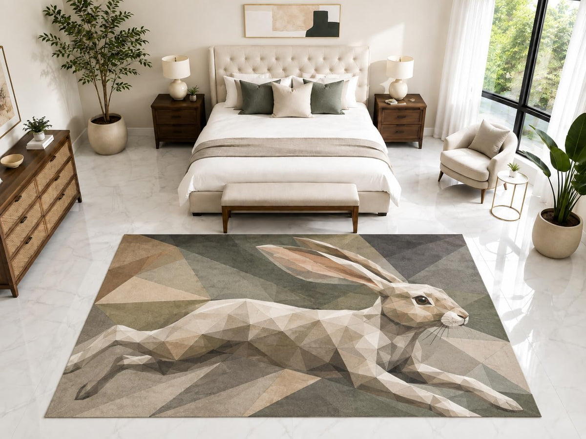 ICE ARMOR "Ultra Light Weight Large 6'7" x 9'10" Running Hare Rug, Soft Low Pile Indoor Rug, Non-Slip Silicone Backing for Bedroom Gray Beige