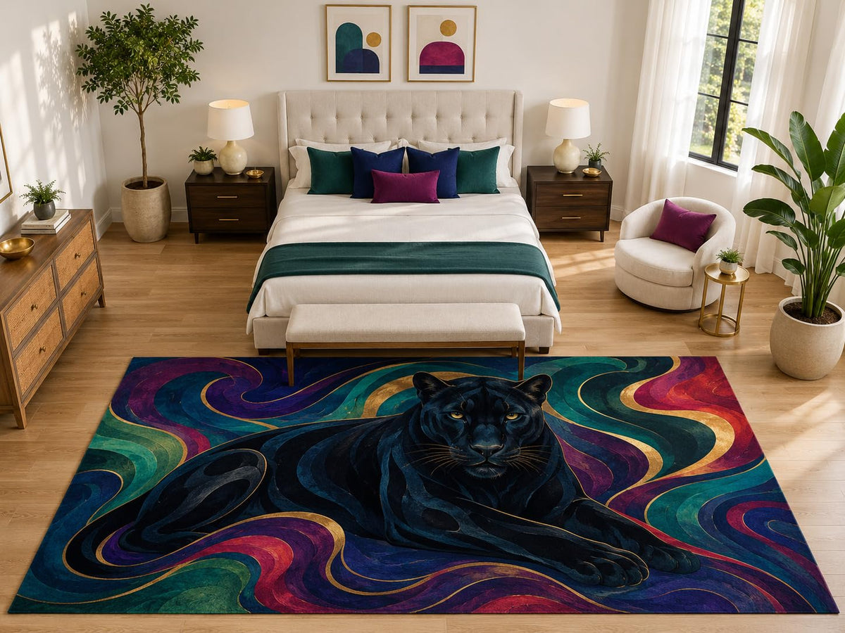 ICE ARMOR "Ultra Light Weight Large 6'7" x 9'10" Black Panther Swirl Rug, Soft Low Pile Indoor Rug, Non-Slip Silicone Backing for Bedroom Multicolor