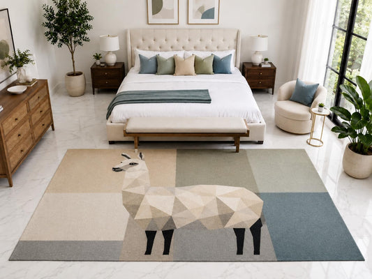 ICE ARMOR "Ultra Light Weight Large 6'7" x 9'10" Geometric Llama Rug, Soft Low Pile Indoor Rug, Non-Slip Silicone Backing for Kids Room Cream Sage
