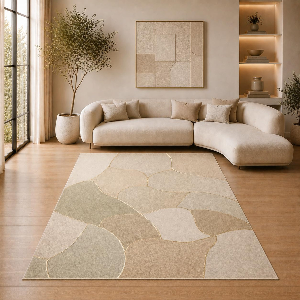 ICE ARMOR 5' x 7' Abstract Mosaic Stone Area Rug for Living Room, Soft Low Pile Indoor Rug with Non-Slip Silicone Backing, Decorative Carpet for Bedroom, Office, Family Room, Sage Green
