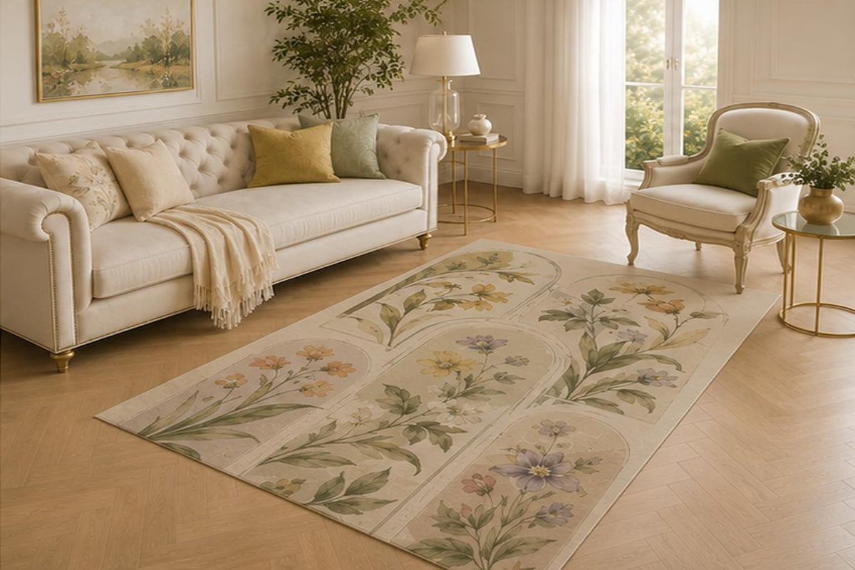 ICE ARMOR 5' x 7' Botanical Arch Garden Carpet, Graceful Soft Printed Area Rug with Non-Slip Silicone Backing for Living Room, Hallway, Nursery, Office and Bedroom