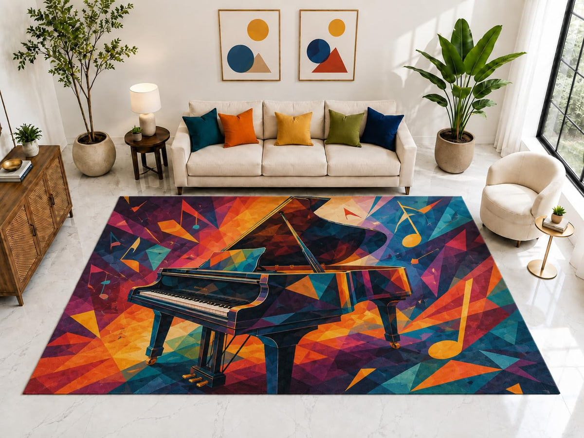 ICE ARMOR "Ultra Light Weight Large 6'7" x 9'10" Piano Abstract Rug, Soft Low Pile Indoor Rug, Non-Slip Silicone Backing for Living Room Multicolor