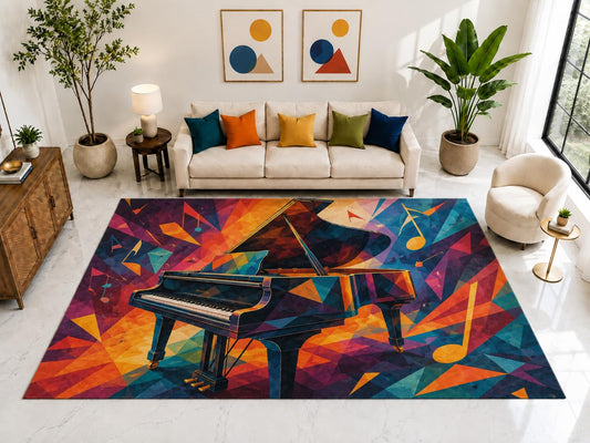 ICE ARMOR "Ultra Light Weight Large 6'7" x 9'10" Piano Abstract Rug, Soft Low Pile Indoor Rug, Non-Slip Silicone Backing for Living Room Multicolor