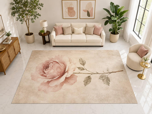 ICE ARMOR "Ultra Light Weight Large 6'7" x 9'10" Blush Rose Rug, Soft Low Pile Indoor Rug, Non-Slip Silicone Backing for Living Room Pink Beige