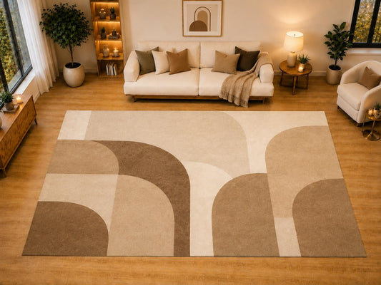 ICE ARMOR "Ultra Light Weight Large 6'7" x 9'10" Rounded Arch Geometry Area Rug for Living Room, Bedroom, Dining Room, Soft Low Pile Non-Slip Backing, Mocha Ivory