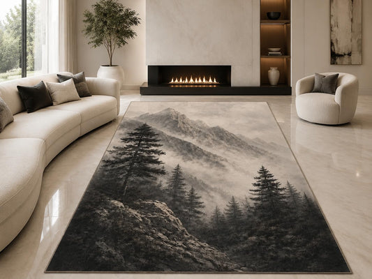 ICE ARMOR "Ultra Lightweight Large 6'7" x 9'10" Mountain Pine Mist Area Rug for Living Room, Bedroom and Home Office, Soft Low Pile Carpet with Non-Slip Silicone Backing, Charcoal and Gray
