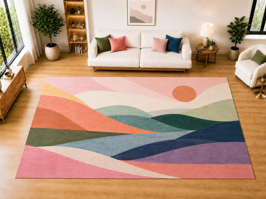 ICE ARMOR "Ultra Light Weight Large 6'7 x 9'10 Layered Sunset Hills Area Rug for Living Room, Dining Room, and Bedroom, Soft Low Pile Indoor Rug, Serene Floor Decor